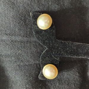 Vintage Majorica Gold Tone White Cultured Pearl Stud Statement Earrings